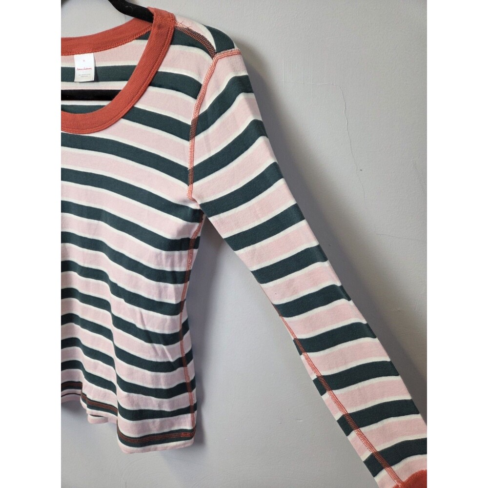 Hanna Andersson Women's XS Striped Knit Long Sleeve Crew Neck Tee Pink Green - Picture 5 of 8